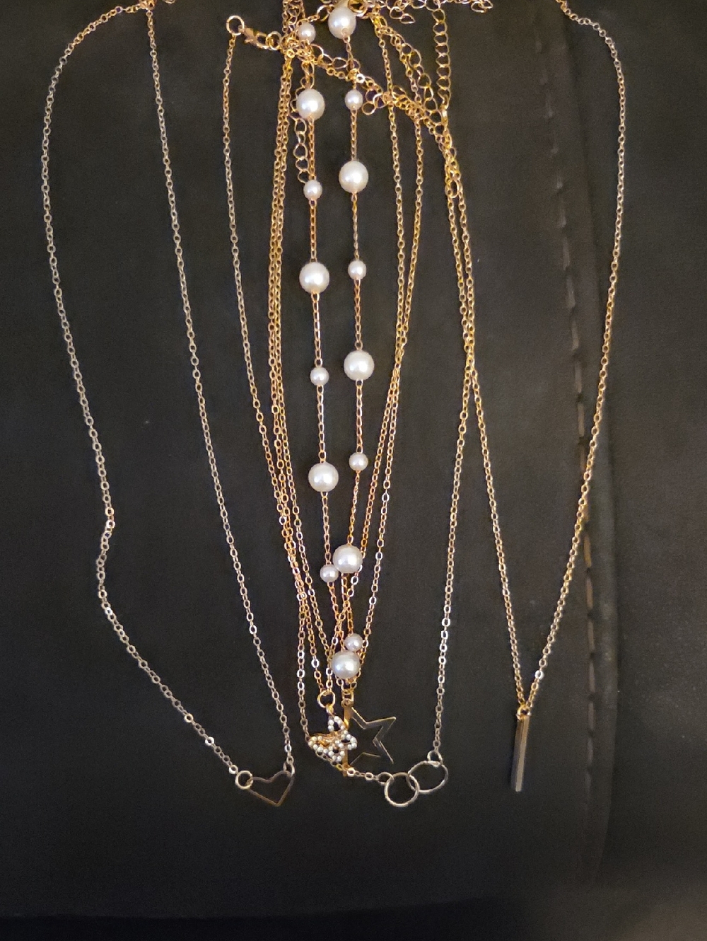 Multi-Layer 6 Chain Pearl & Charm Necklace - Gold Tone 16in NIP Gift Pouch Inc.